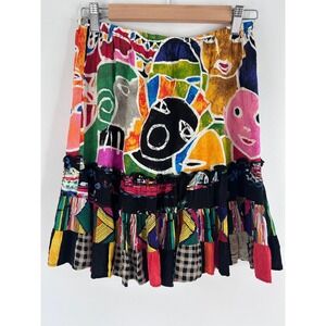 VTG Jams World The People Abstract Face Print Tiered Mini Skirt Sz M Hawaii